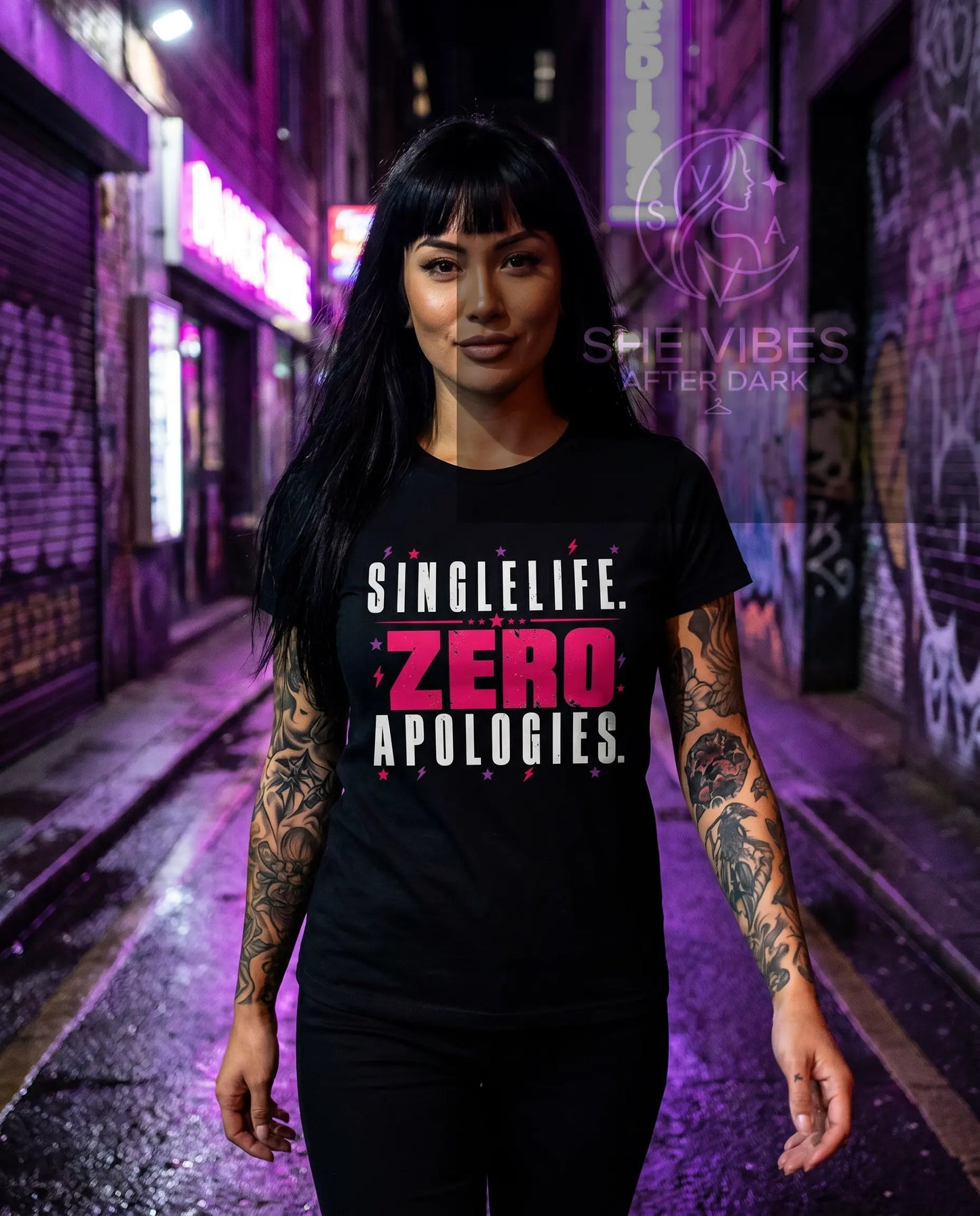 Single Life. Zero Apologies. Women's Tee Printify T-Shirt SHE VIBES AFTER DARK