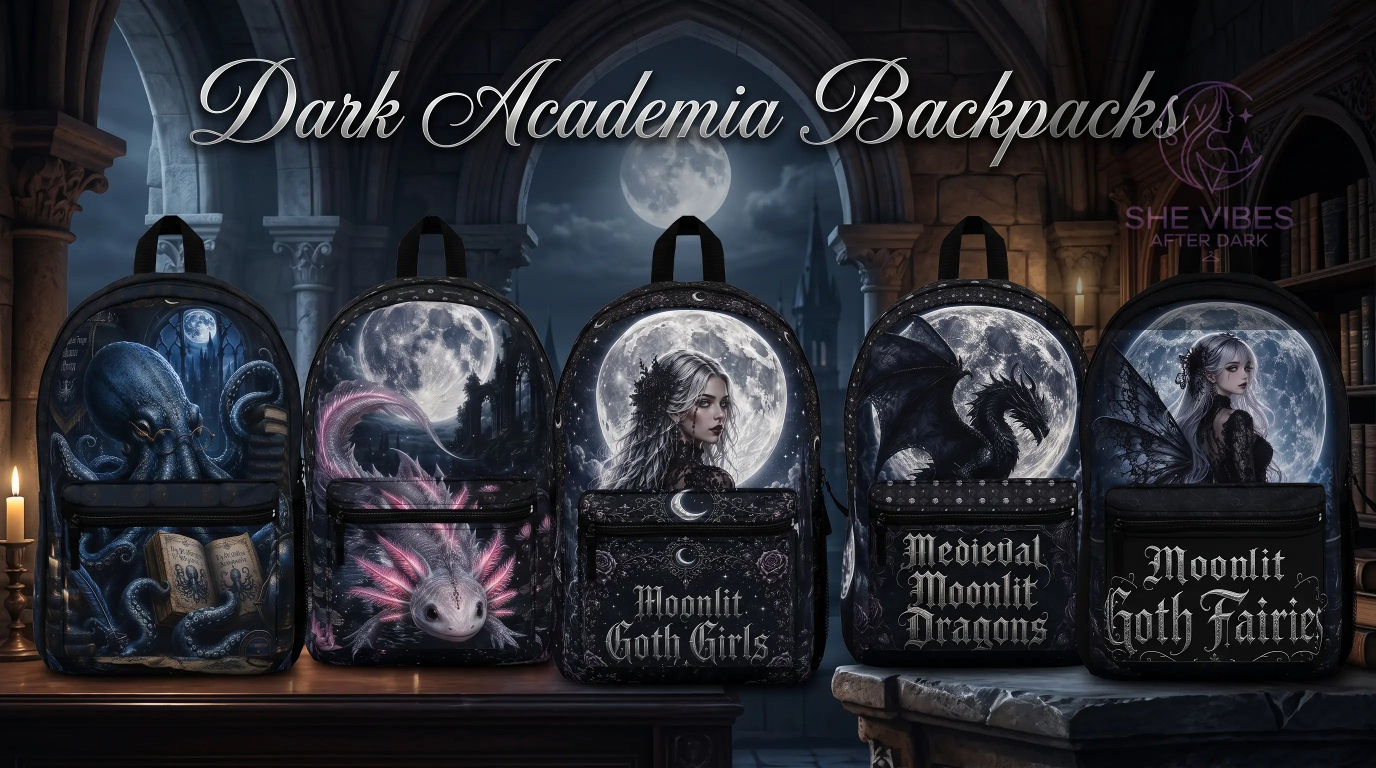 Dark-Academia-Backpacks-Bags SHE VIBES AFTER DARK
