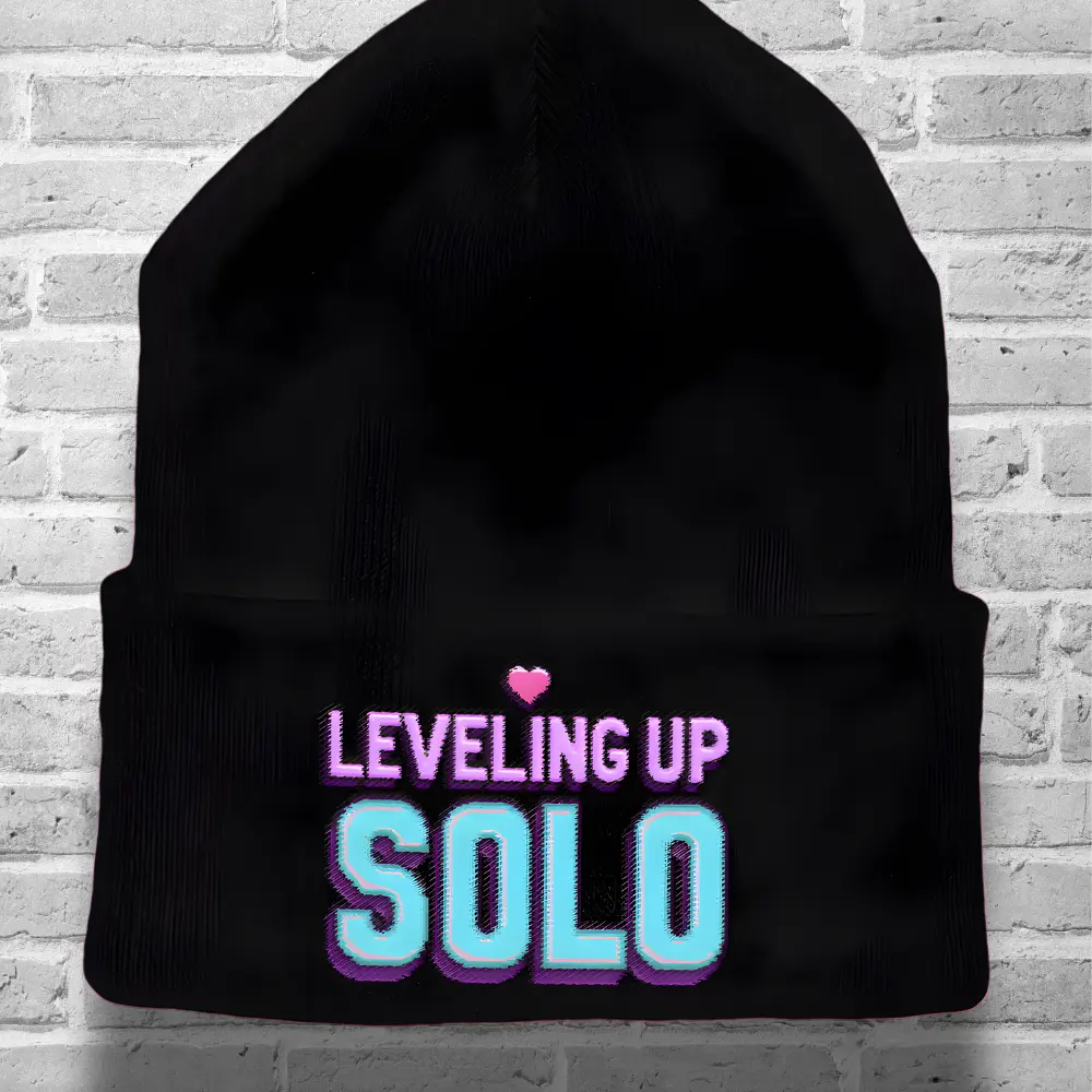 Single Life Quote Beanie – Leveling Up Solo Funny Gamer Embroidered Hat for Him shevibes fulfillment