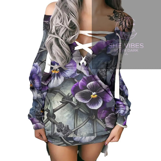 All-Over Print Women's Lace-Up Sweatshirt Yoycol   SHE VIBES AFTER DARK