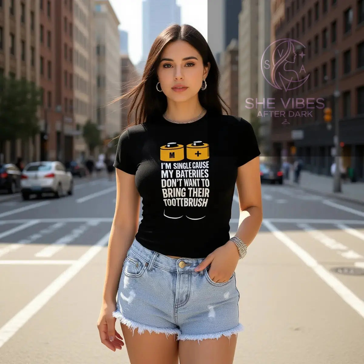 I’m Single ’Cause My Batteries Don’t Want to Bring Their Toothbrush Tee – Single Life Graphic Shirt for Women | Grunge Streetwear & Anti-Settling Humor Yoycol