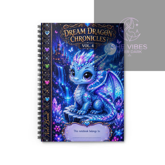 Dream Dragon Chronicles Vol. 4 — Blue Fantasy Dragon Spiral Notebook (Ruled) Printify  Paper products SHE VIBES AFTER DARK