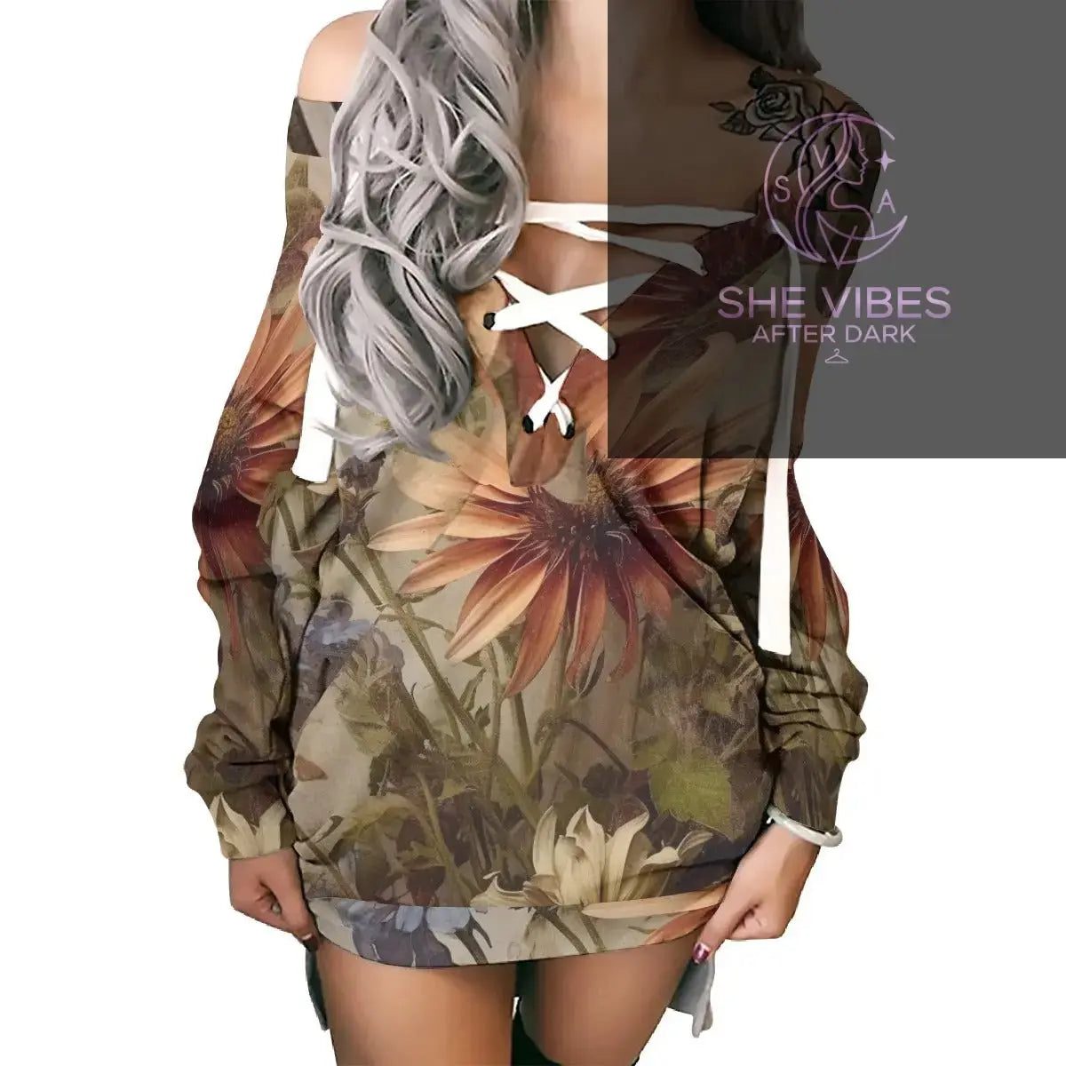 Floral Off Shoulder Mini Dress – Boho Wildflower Print Dress – Women’s Casual Long Sleeve Tunic Dress – Soft Aesthetic Outfit Yoycol   SHE VIBES AFTER DARK