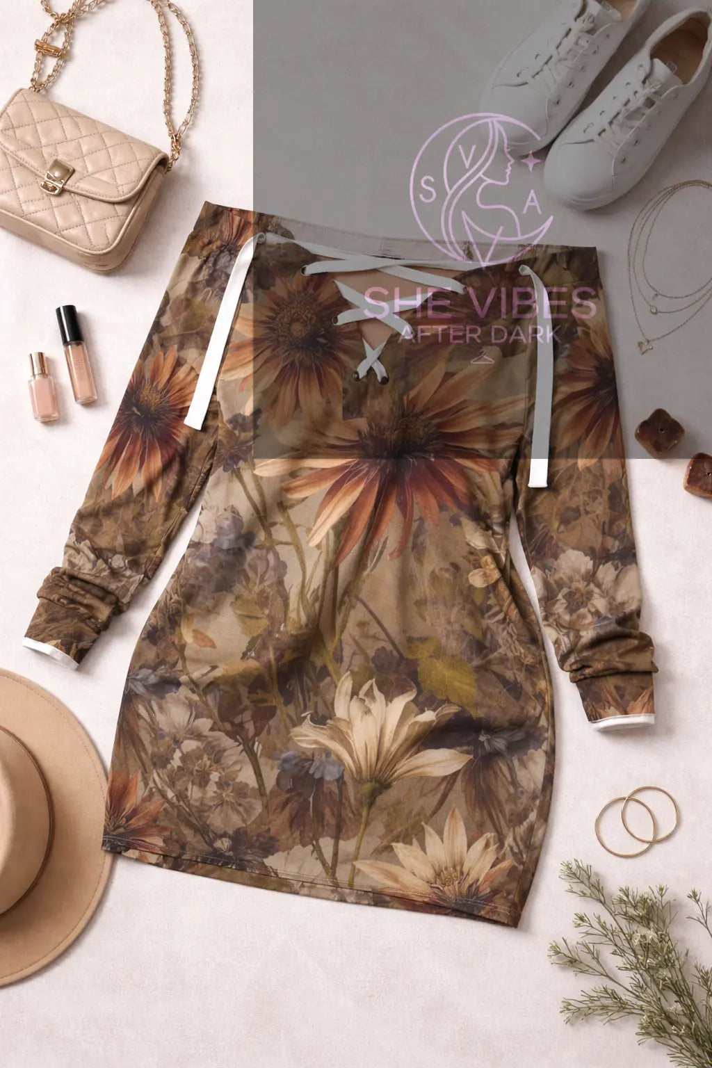 Floral Off Shoulder Mini Dress – Boho Wildflower Print Dress – Women’s Casual Long Sleeve Tunic Dress – Soft Aesthetic Outfit Yoycol   SHE VIBES AFTER DARK