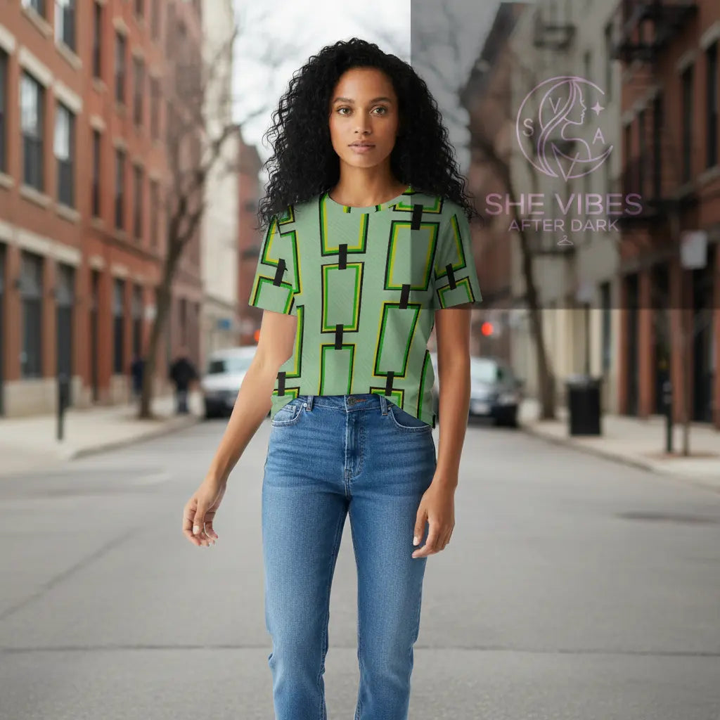 Green Retro Link Pattern Tee - Single Life Independence Apparel | Anti-Settling Geometric Top