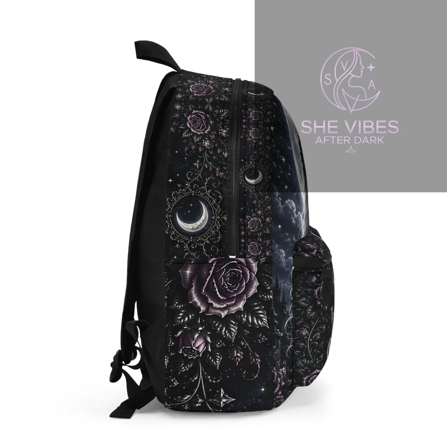 Moonlit Goth Girl Moon Rose Night Scene Backpack Printify  Bags SHE VIBES AFTER DARK