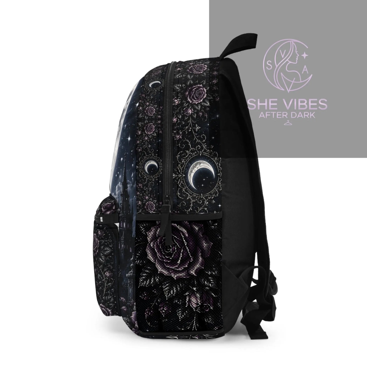 Moonlit Goth Girl Moon Rose Night Scene Backpack Printify  Bags SHE VIBES AFTER DARK