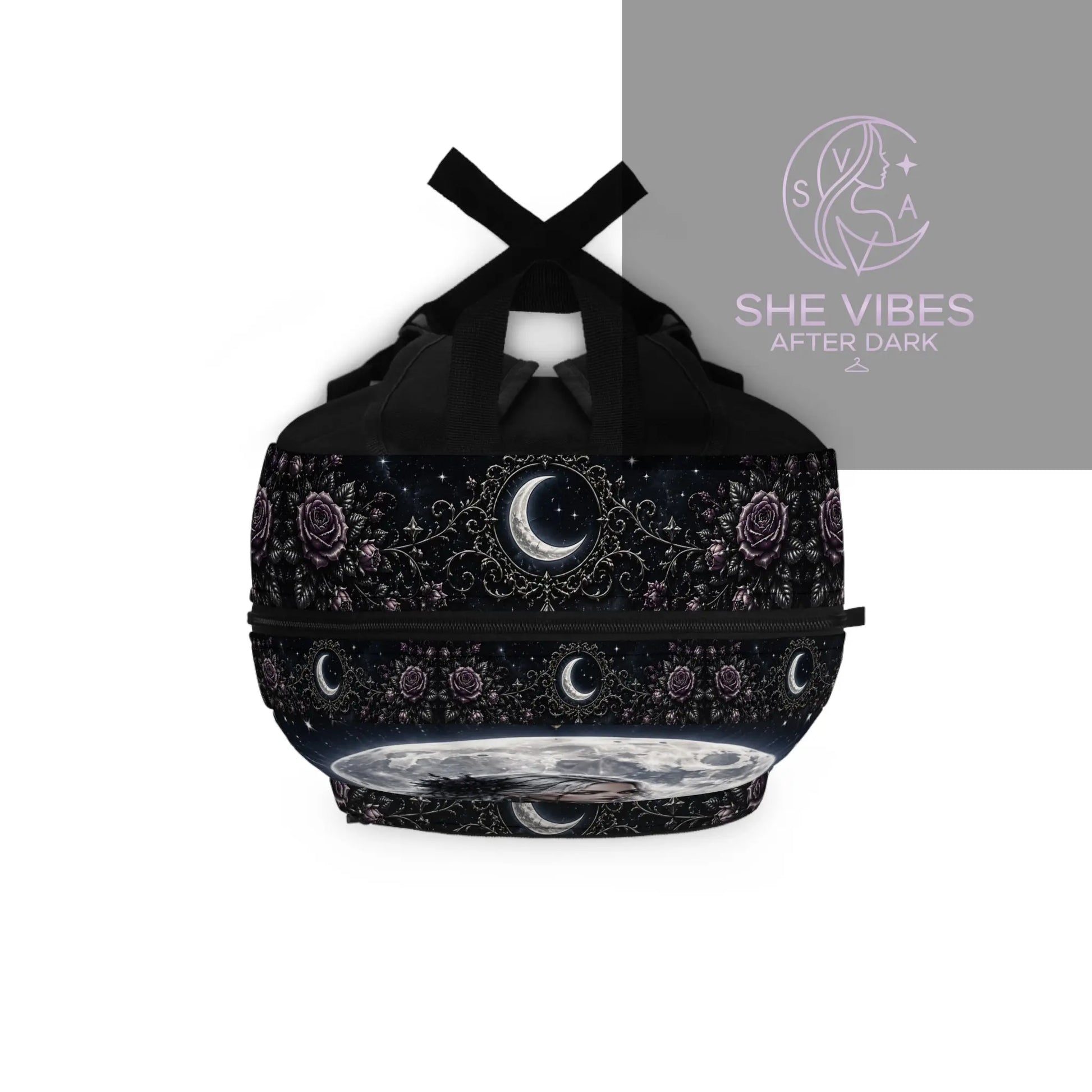 Moonlit Goth Girl Moon Rose Night Scene Backpack Printify  Bags SHE VIBES AFTER DARK