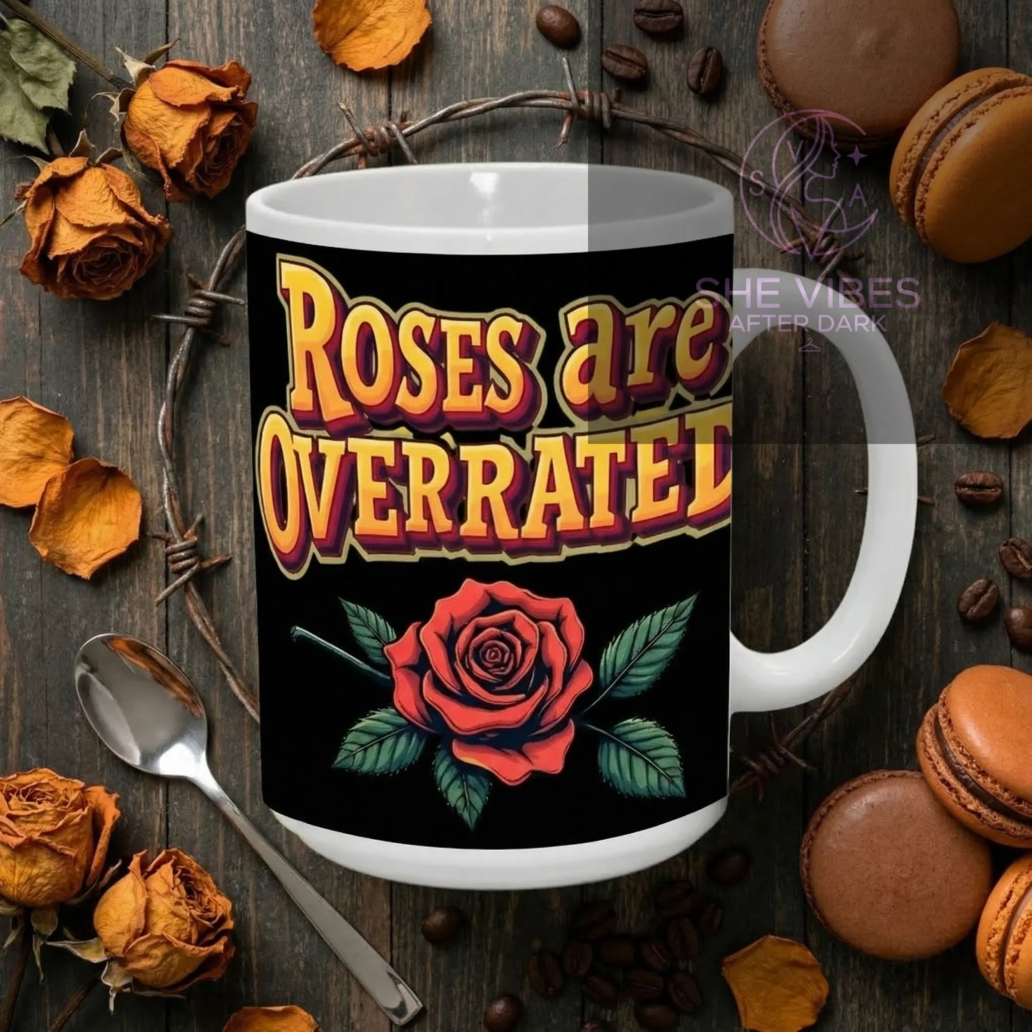 ROSES ARE OVERRATED Mug, SINGLE LIFE Coffee Mug, Funny Anti-Valentine's Gift, 15oz Galentine's Day Mug Yoycol  Mug SHE VIBES AFTER DARK