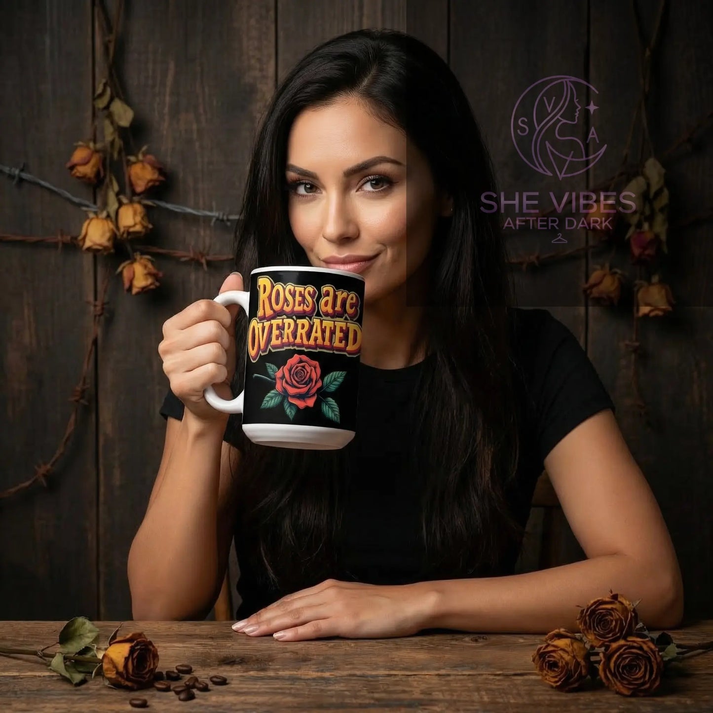 ROSES ARE OVERRATED Mug, SINGLE LIFE Coffee Mug, Funny Anti-Valentine's Gift, 15oz Galentine's Day Mug Yoycol  Mug SHE VIBES AFTER DARK