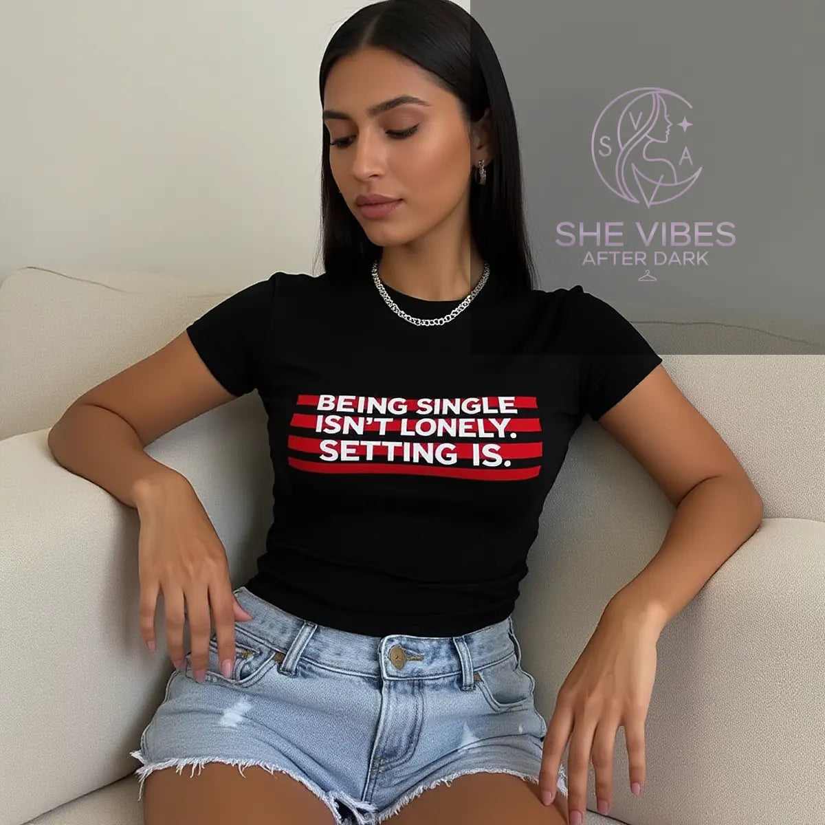 Settling Is Lonely Tee | Edgy Single Life Shirt | Empowerment Apparel for Women, Self Love T-Shirt, - SHE VIBES AFTER DARK