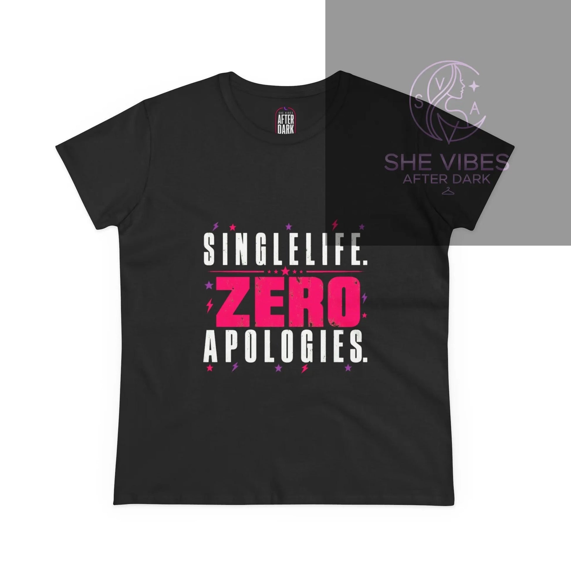 Single Life. Zero Apologies. Women's Tee Printify  T-Shirt SHE VIBES AFTER DARK