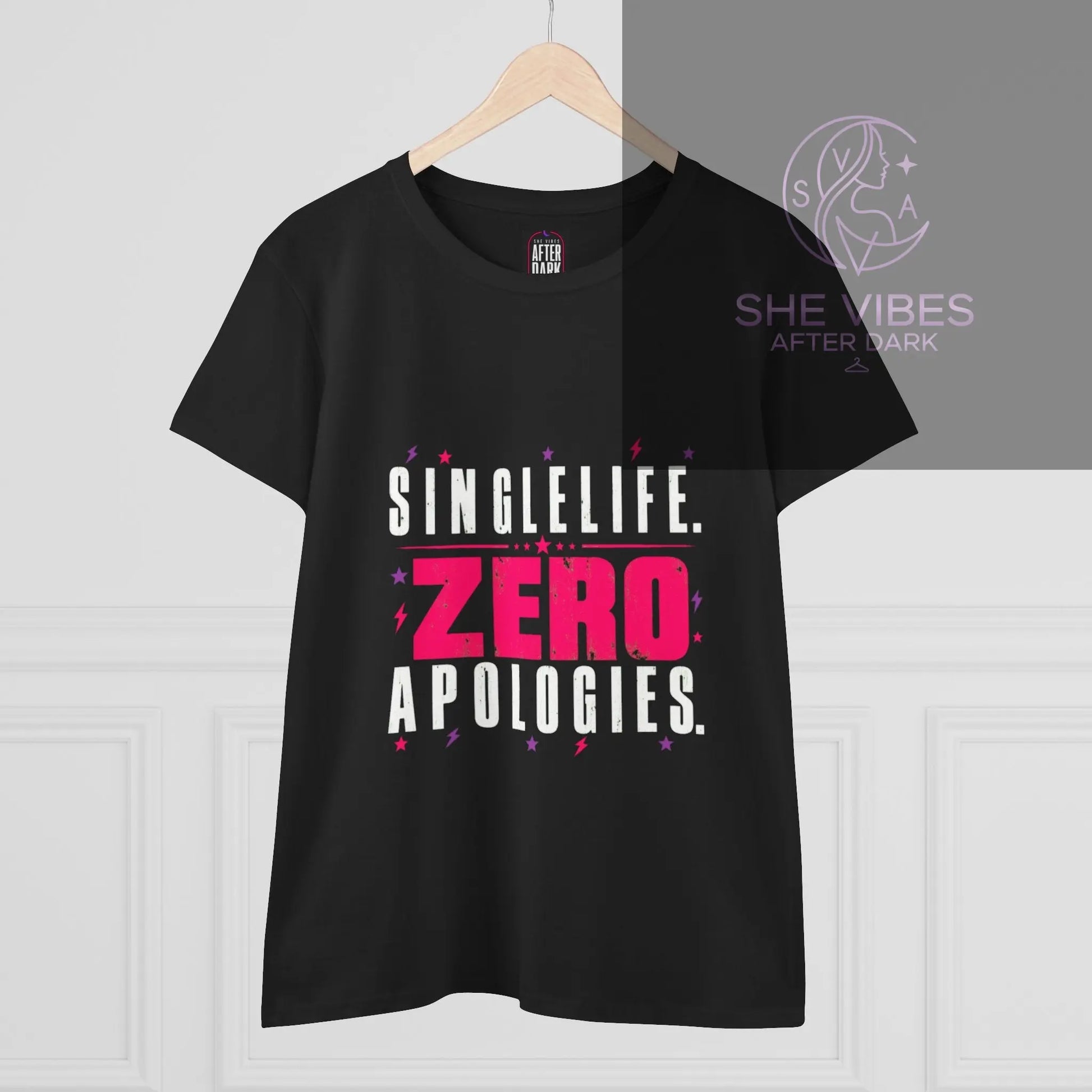 Single Life. Zero Apologies. Women's Tee Printify  T-Shirt SHE VIBES AFTER DARK