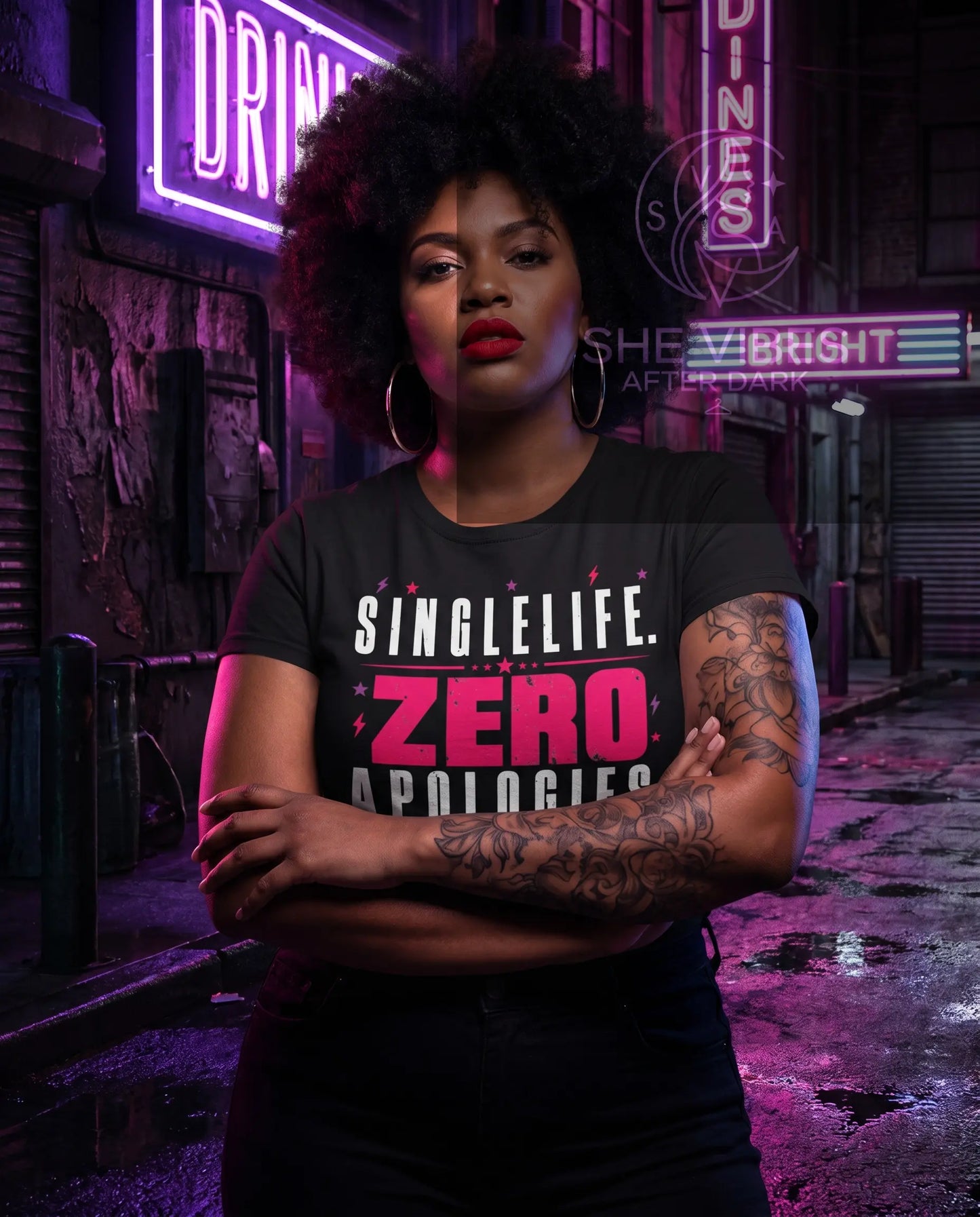 Single Life. Zero Apologies. Women's Tee Printify  T-Shirt SHE VIBES AFTER DARK