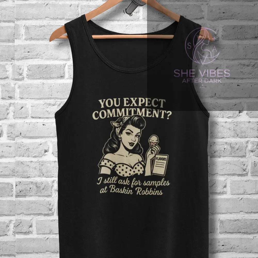 “You Expect Commitment?” Racerback Tank – Retro Ice Cream Quote Top for Single Girls Yoycol