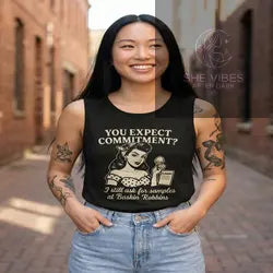 “You Expect Commitment?” Racerback Tank – Retro Ice Cream Quote Top for Single Girls Yoycol  Tank Top SHE VIBES AFTER DARK