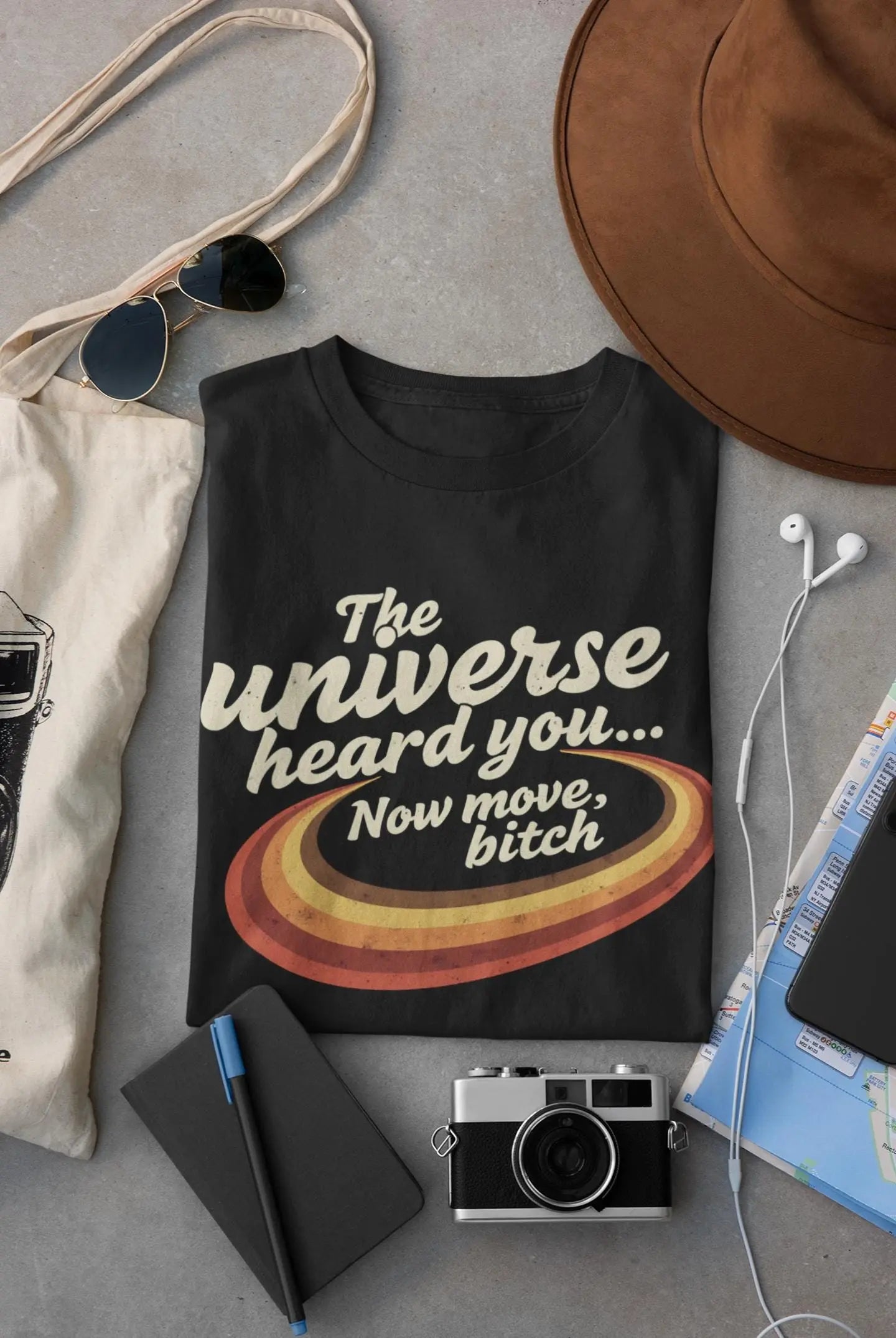 Retro Grunge Galaxy Graphic Tee: Unisex Black Cosmic Print T-Shirt SHE VIBES